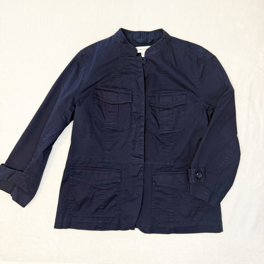 Nautica Navy Canvas Jacket Quarter Sleeves Women Small